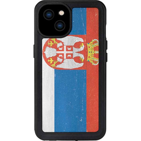 Serbia Flag Distressed iPhone 15 Plus Waterproof Case
